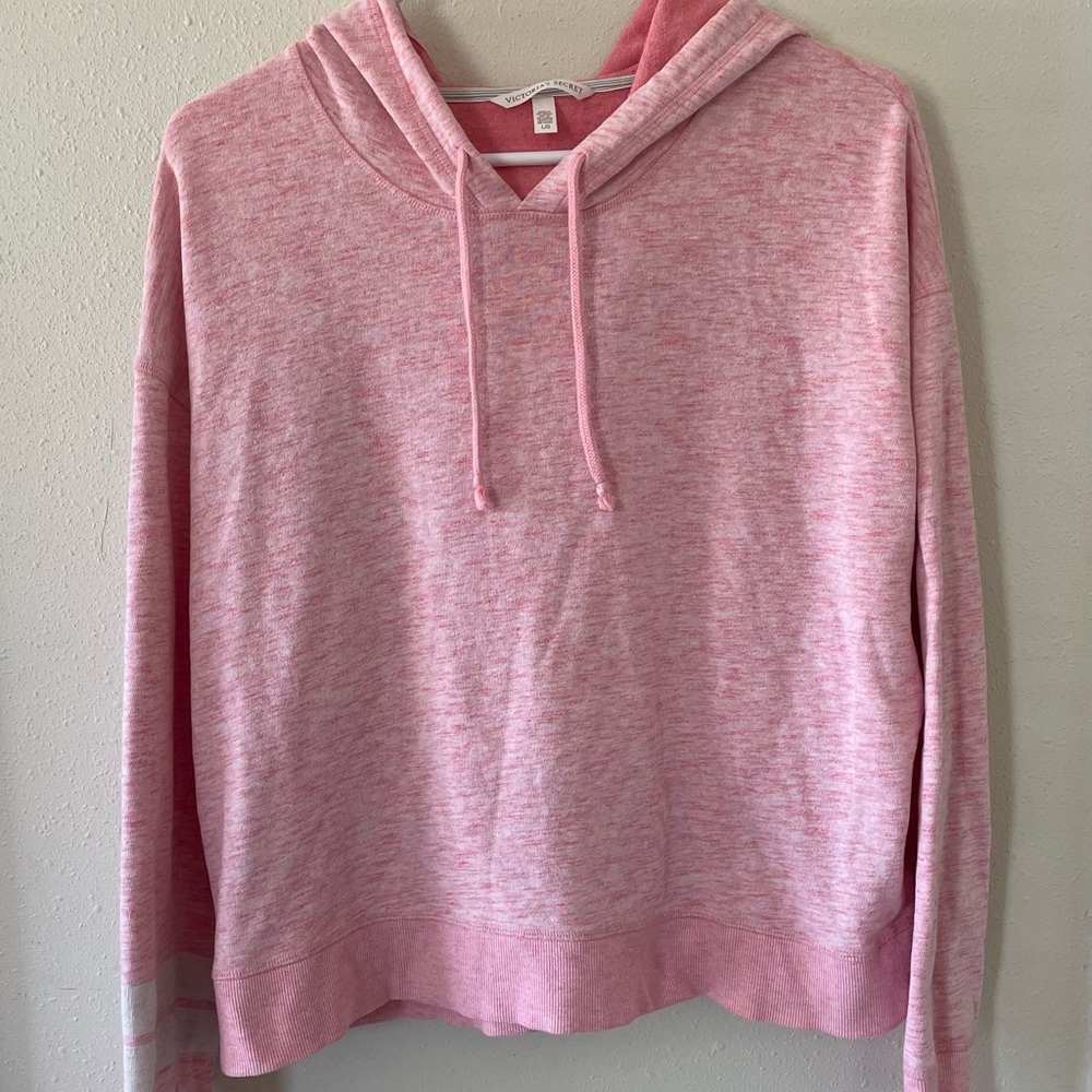 Victoria's Secret Sz Large Heathered Pink French Terry Slightly Cropped Hoodie